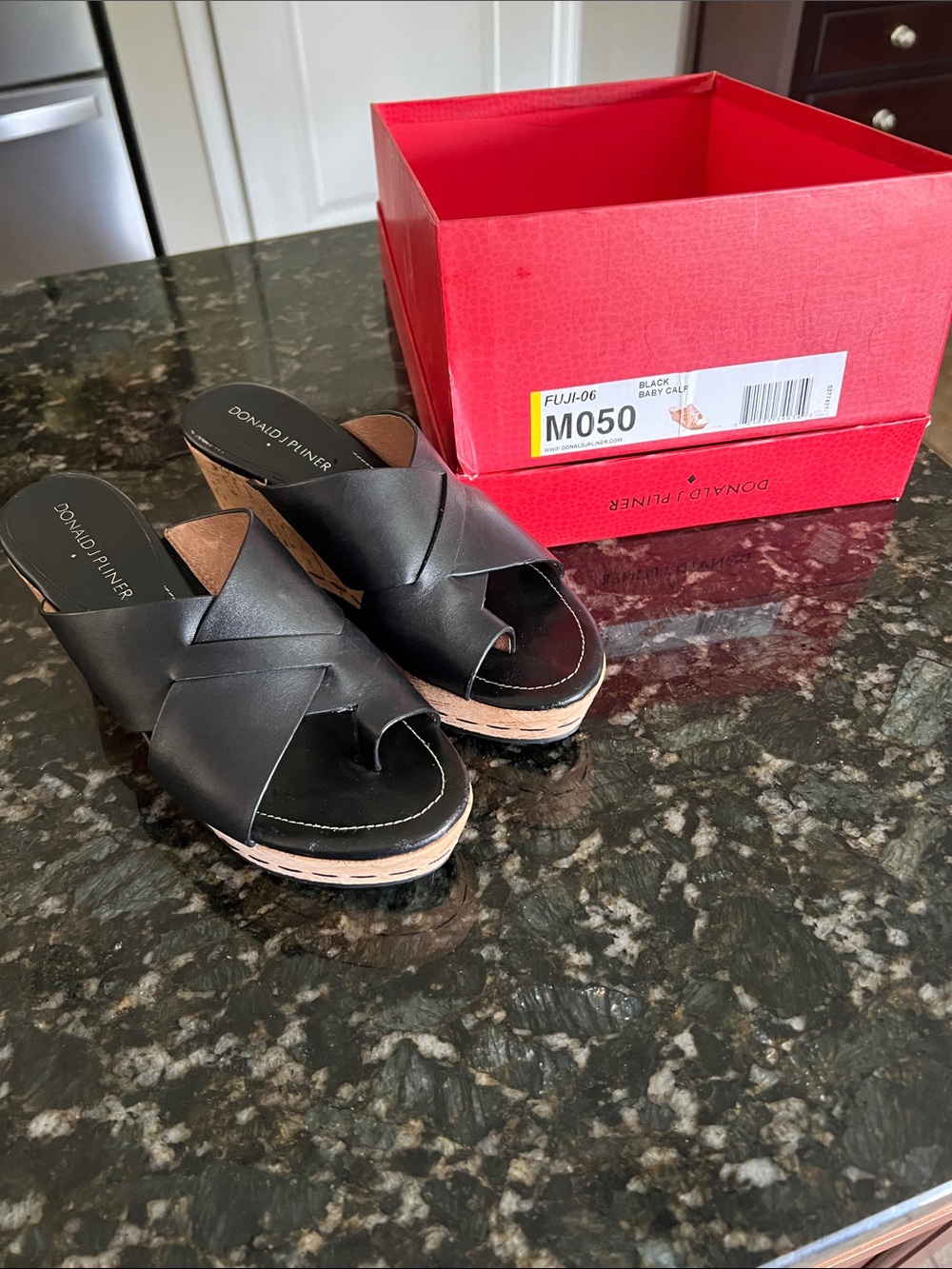 Donald J. Pliner Black Leather Crisscross Wedge Slides size 5 worn once
